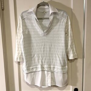 Tyler Boe pullover sweater women’s size XL, 100% organic linen Stripes Blue